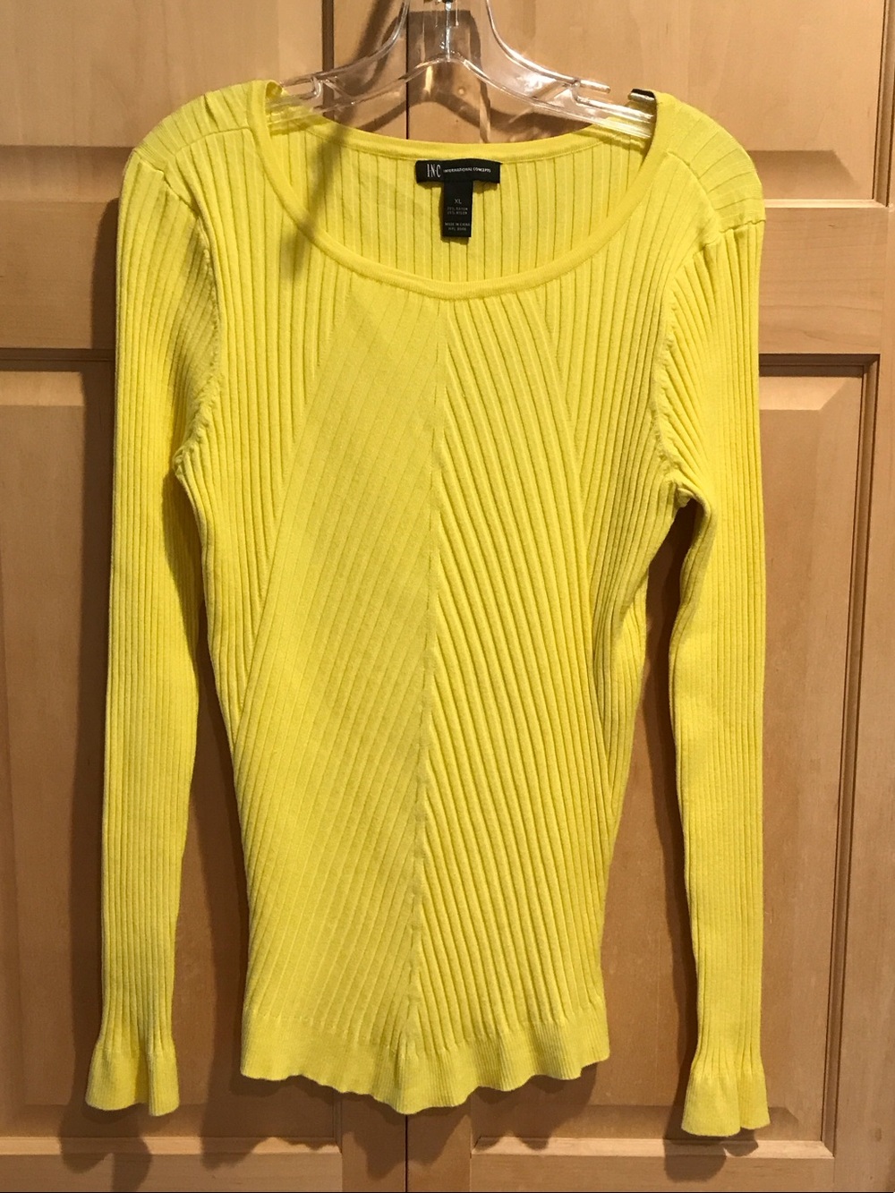 INC International Concepts Yellow Ribbed Long Sleeve Sweater Tee